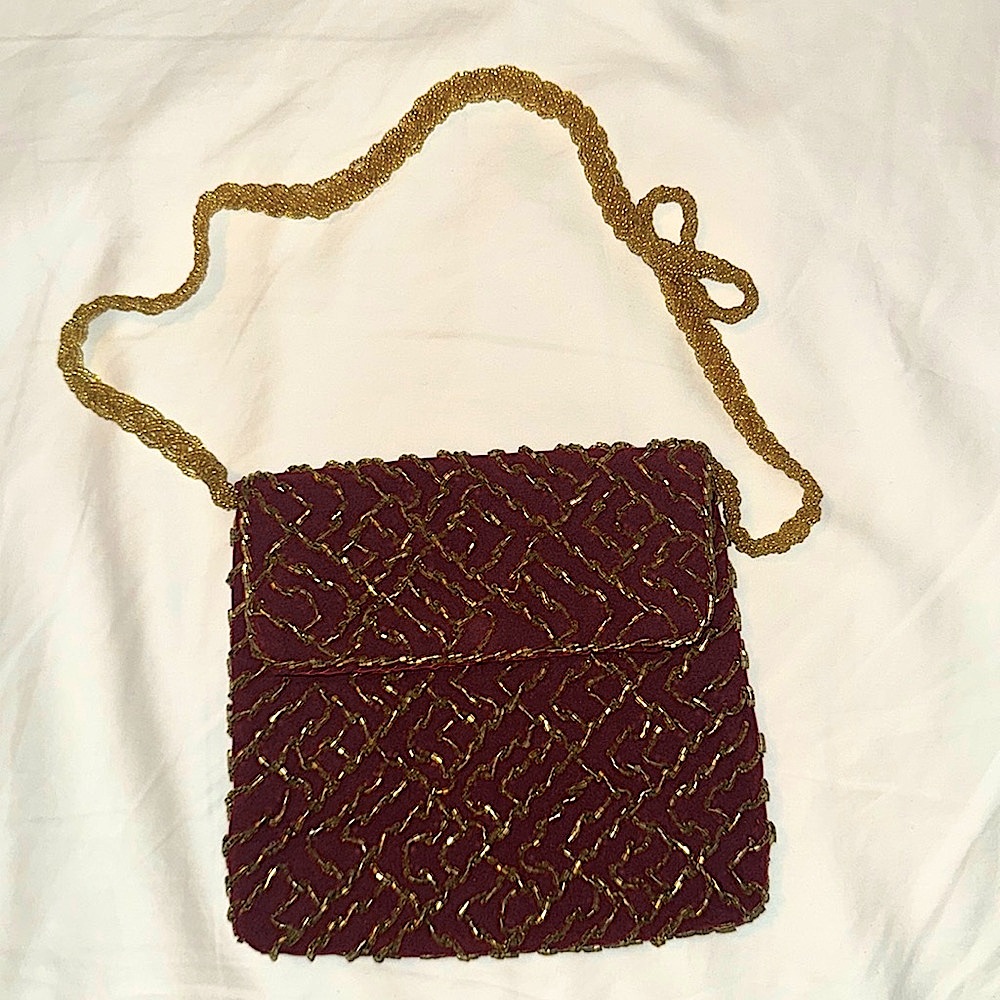 Deep Red Velvet and Beaded Purse
